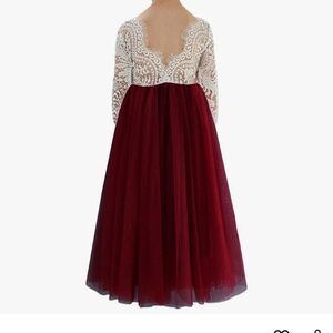 Charming Lace and Tulle Kids Dress - Maroon and White